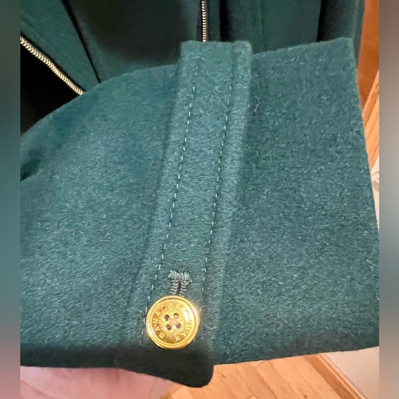 Dana Buchman Asymmetrical Belted Dark Green Trench Coat w/ Gold Zipper Buttons - Picture 16 of 16